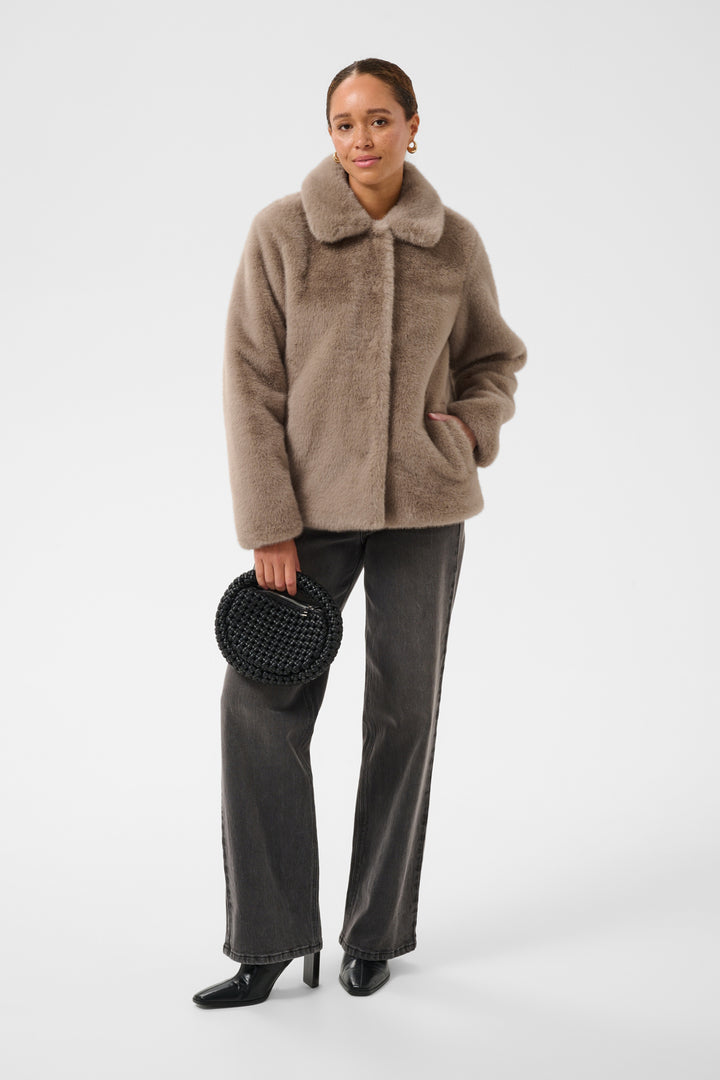 KArosa Fake Fur Jacket - Taupe Gray