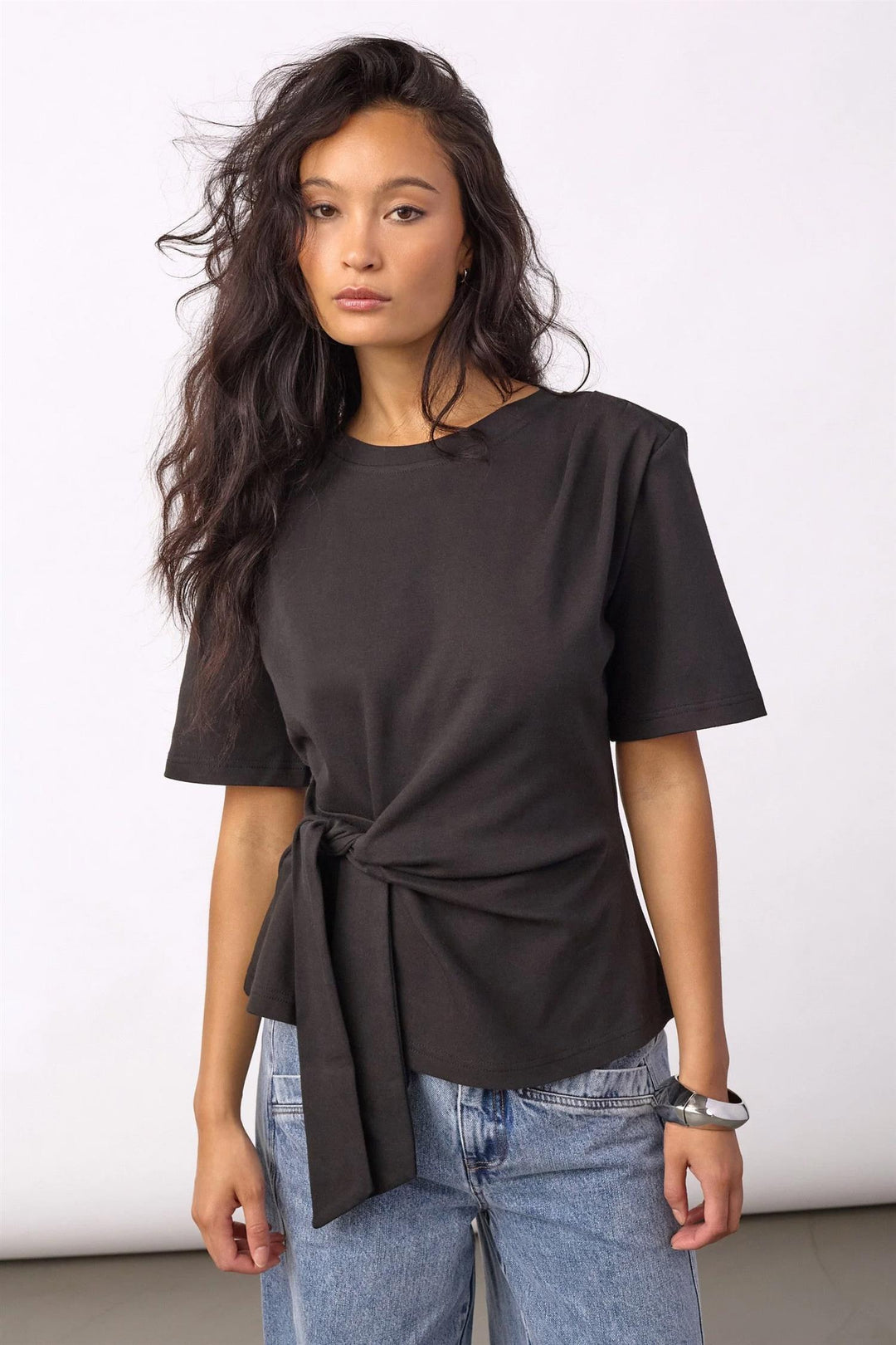Oriane Pleat Tie Tee - Black
