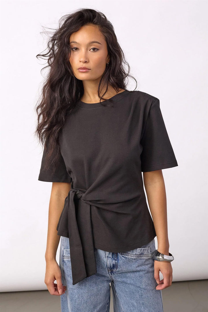 Oriane Pleat Tie Tee - Black