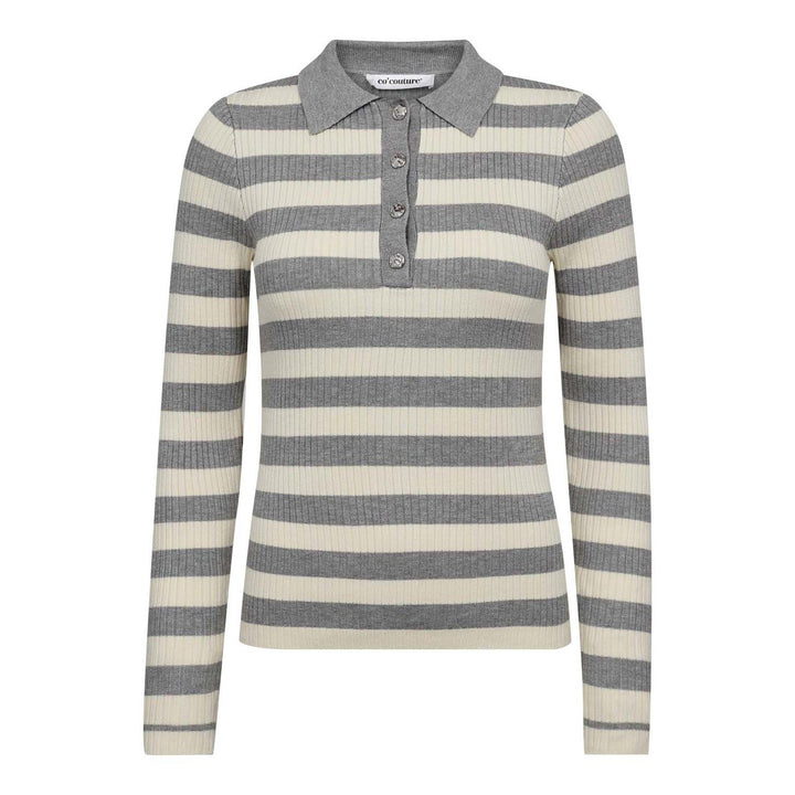 BonnyCC Stripe Polo Knit - Light grey melange