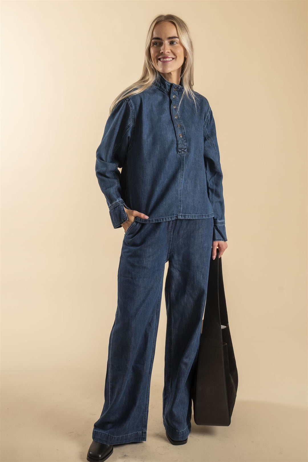Azmina Denim Placket Blouse - Denim Blue