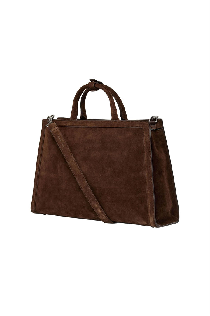 Acori Suede Leather Office Bag - Dark Brown