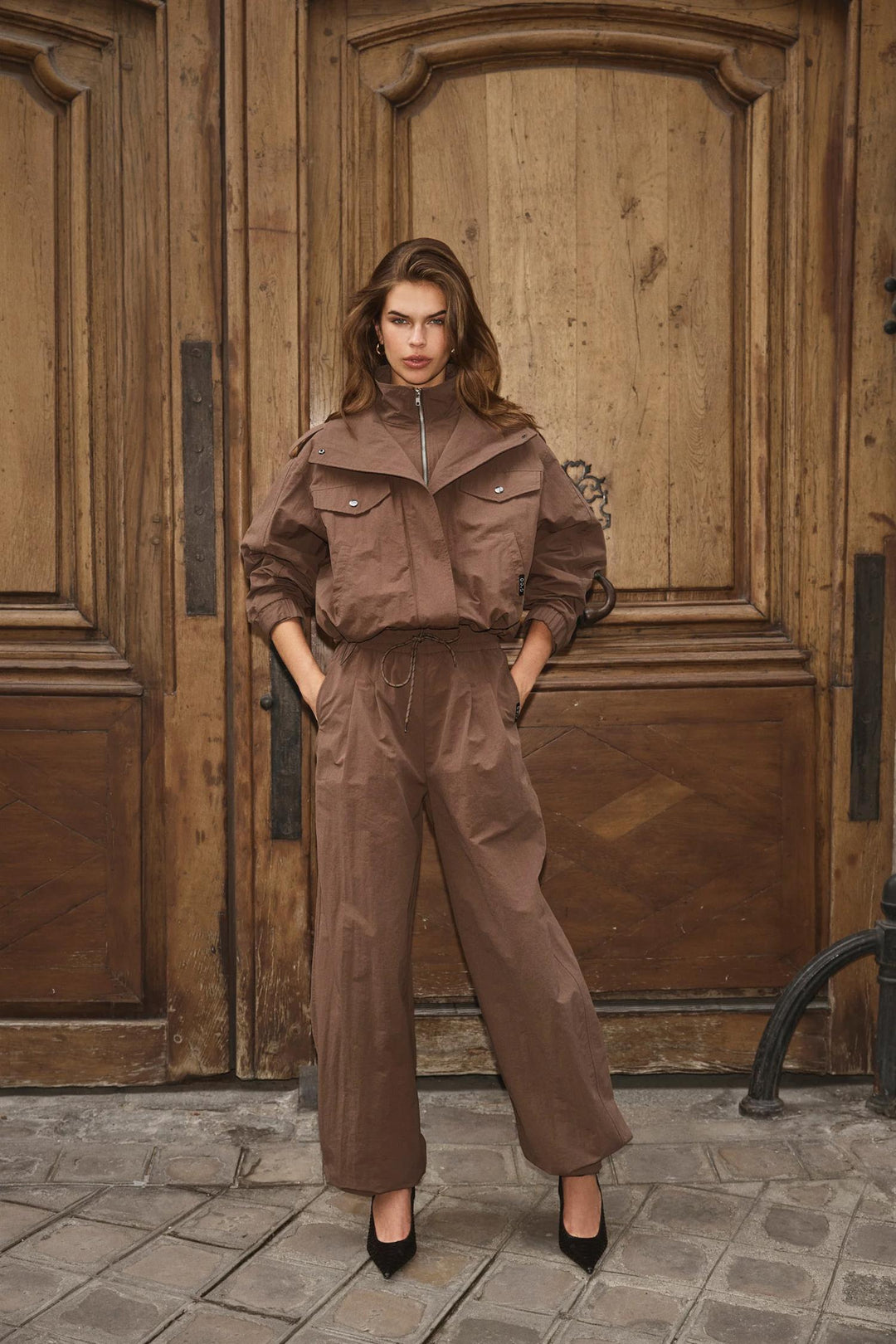 AlinaCC Double Funnel Neck Jacket - Brown