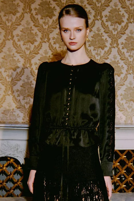 Satin Tie Blouse - Black