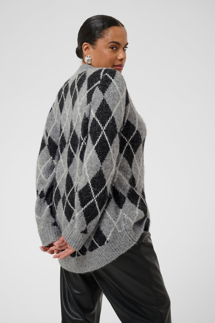 KCsima Cardigan - Black/GM/White Argyle