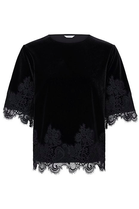 BYPERLINA LACE HEM BLOUSE - Meteorite