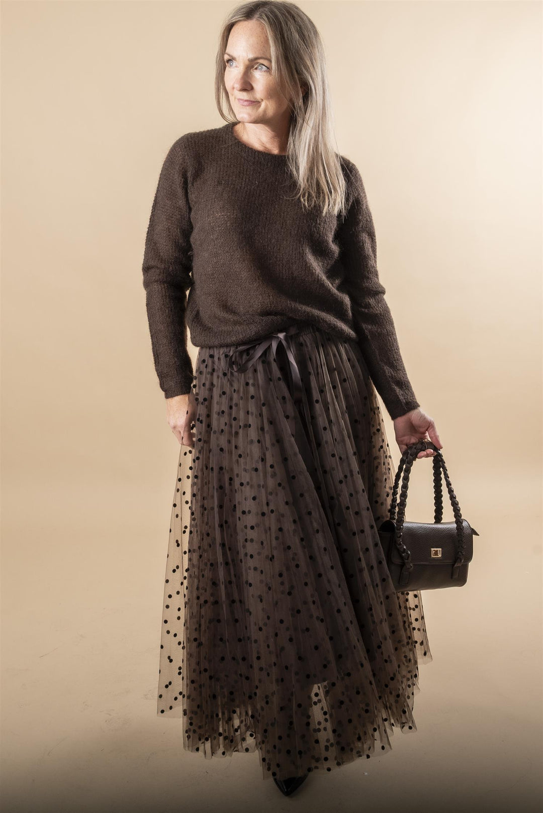 Small Dotted Tulle Skirt - Brown Dots
