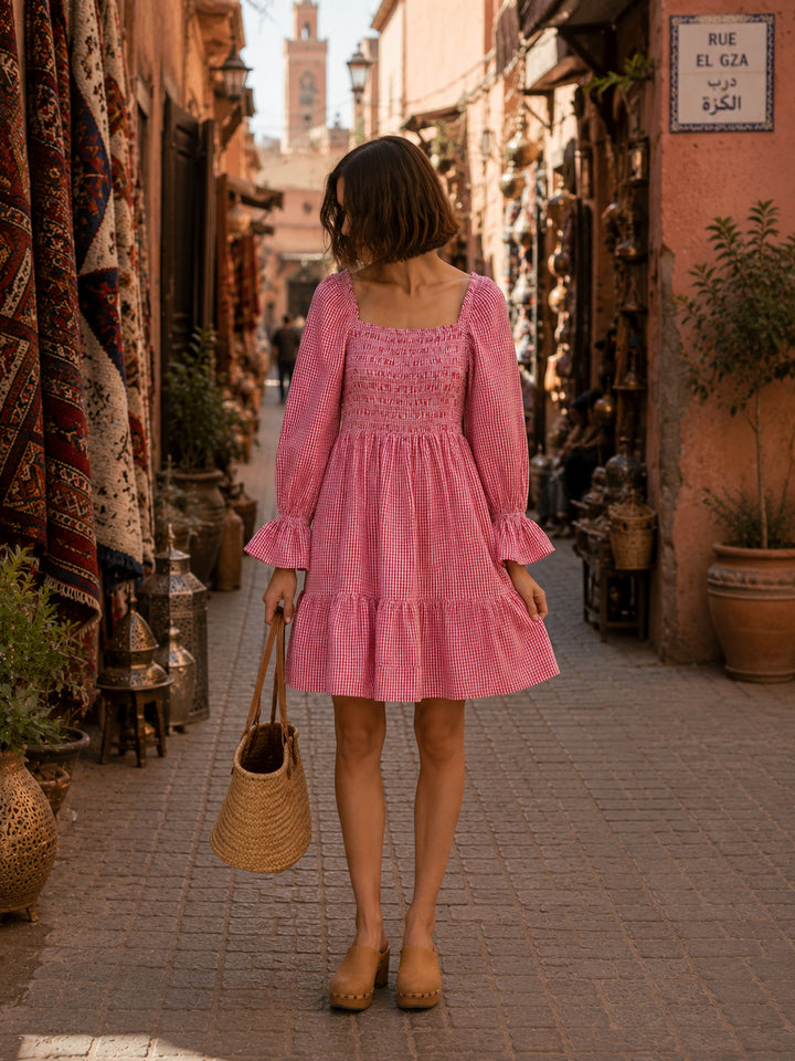 Tia Short Dress - Red Check