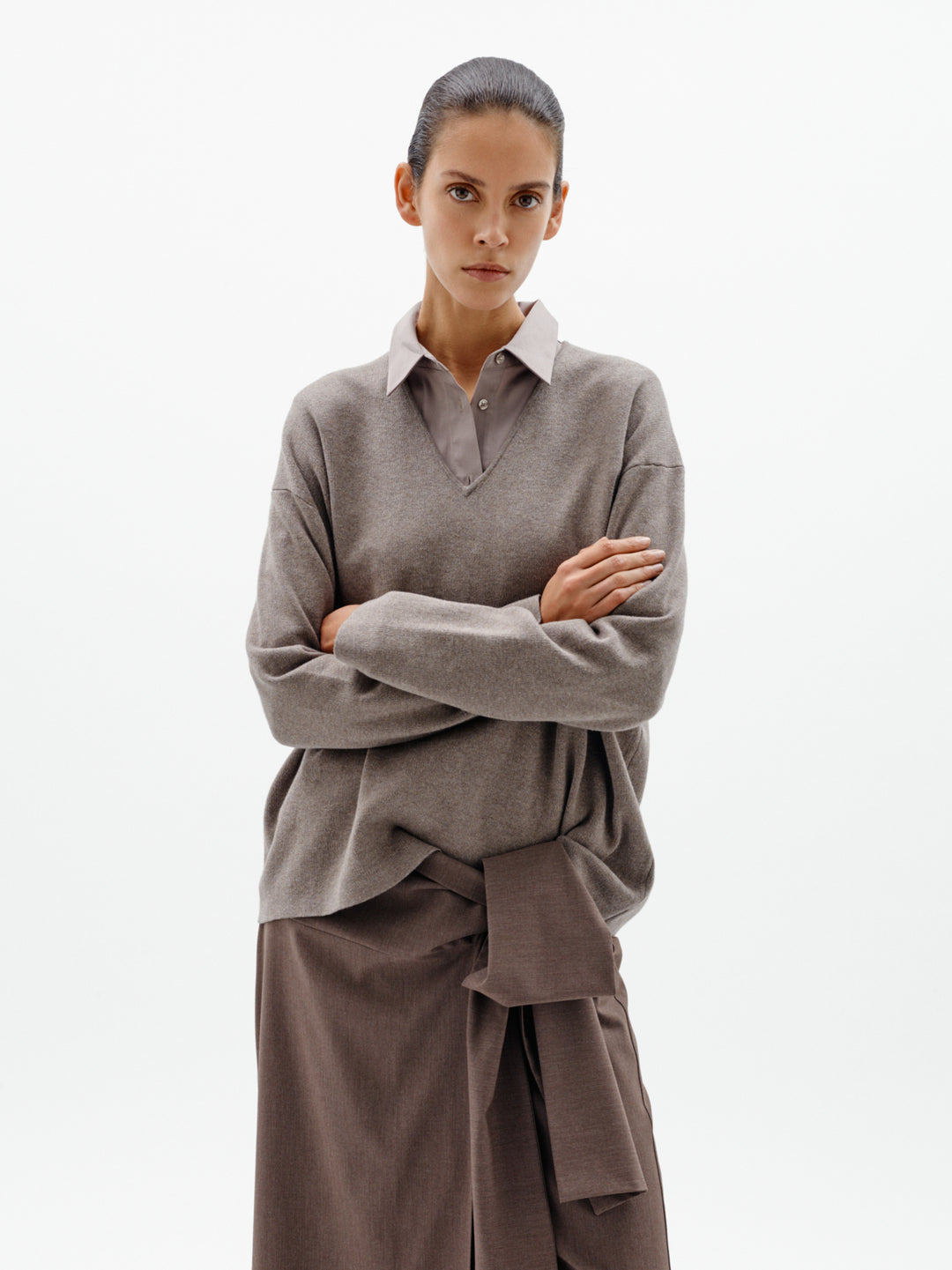 TILDA V-NECK - Cinder Melange