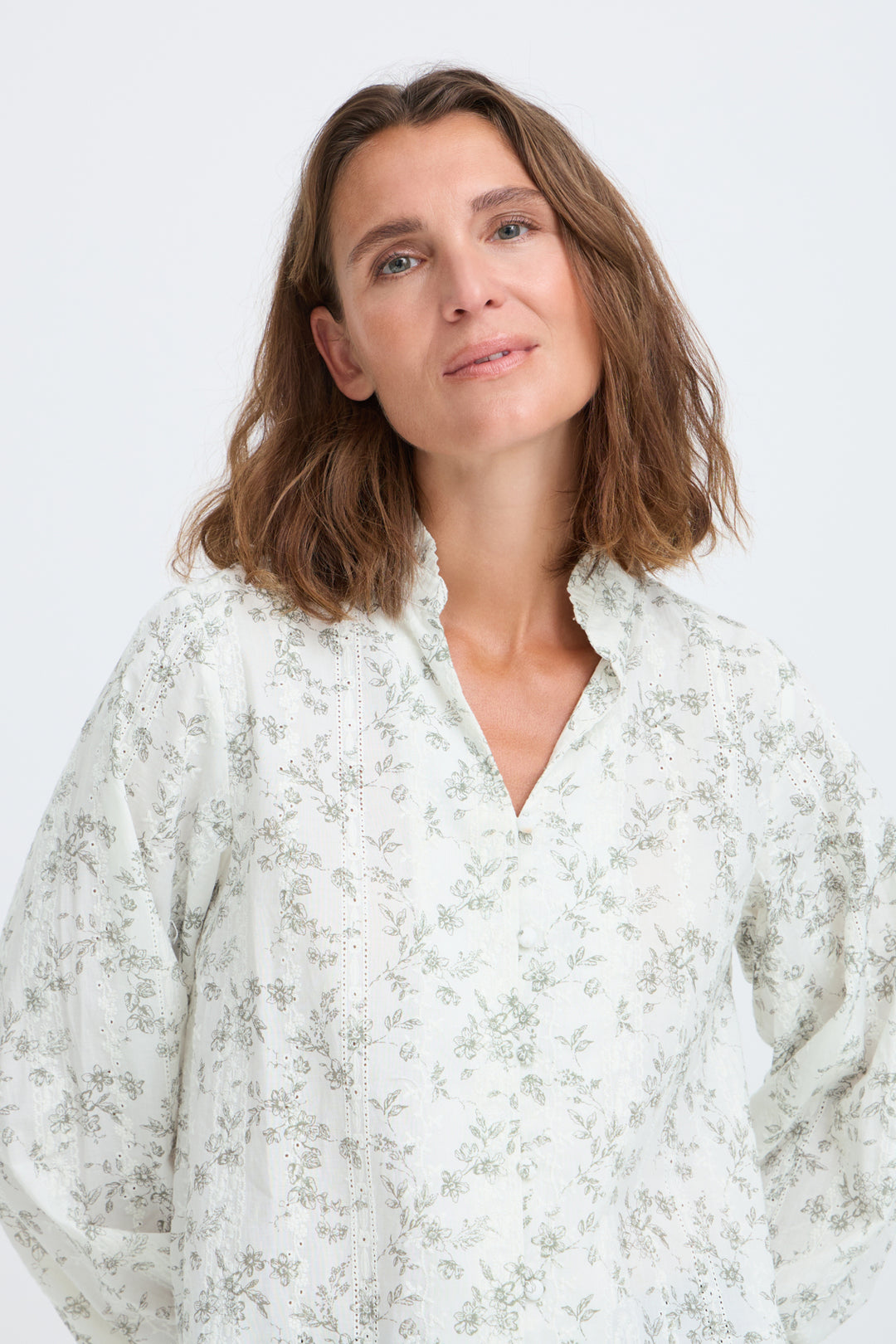 PZDEBORAH BLOUSE - BIRCH WITH BROWN FLOWERS