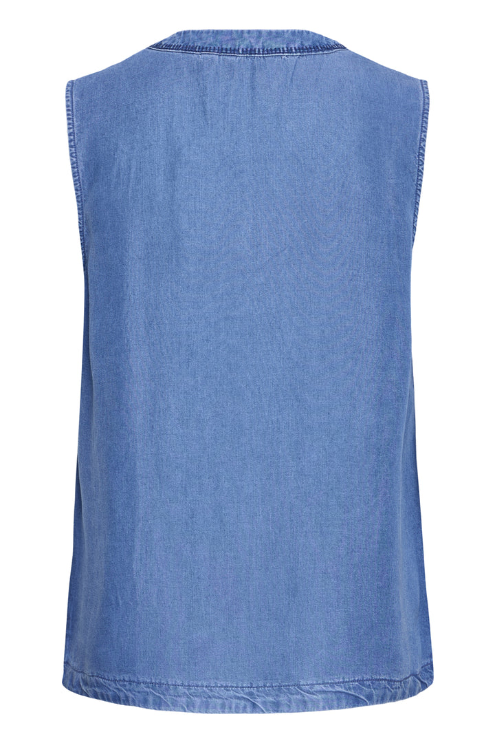 BYkosmo Sleeve Less Emrodery Shirt - Mid Blue Denim