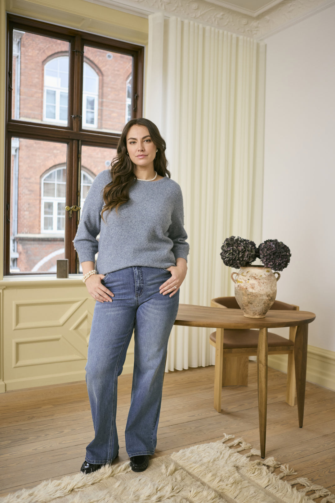 KCflora Flared Full Length Jeans - Medium blue denim