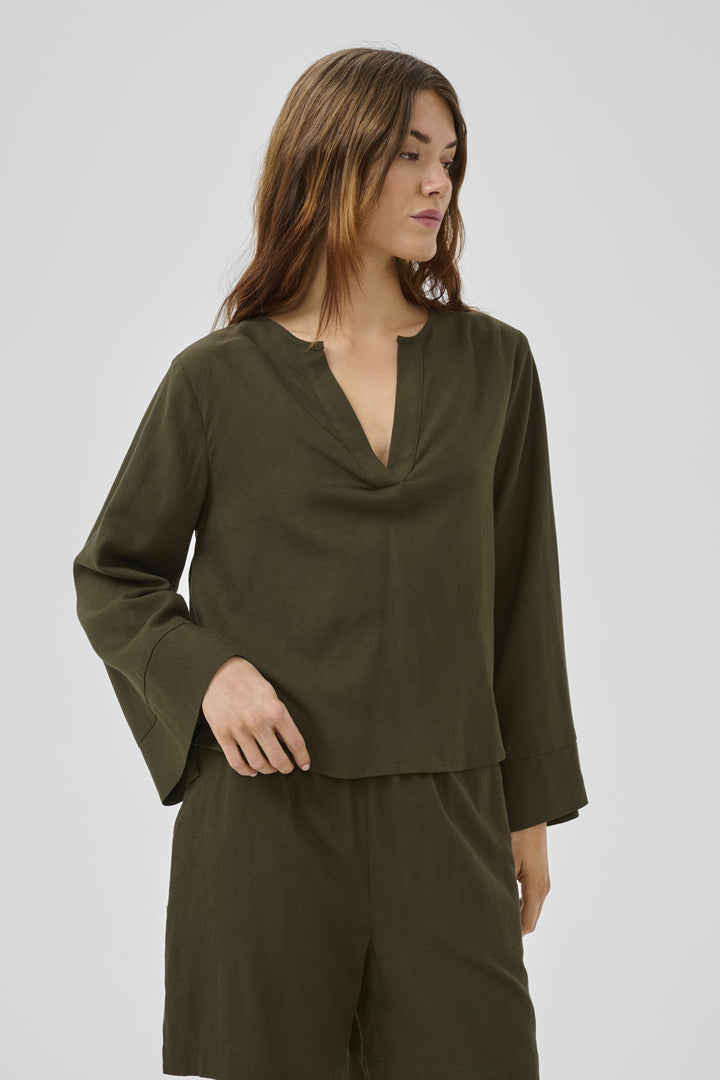 Dias Linen Blouse - Forest Night