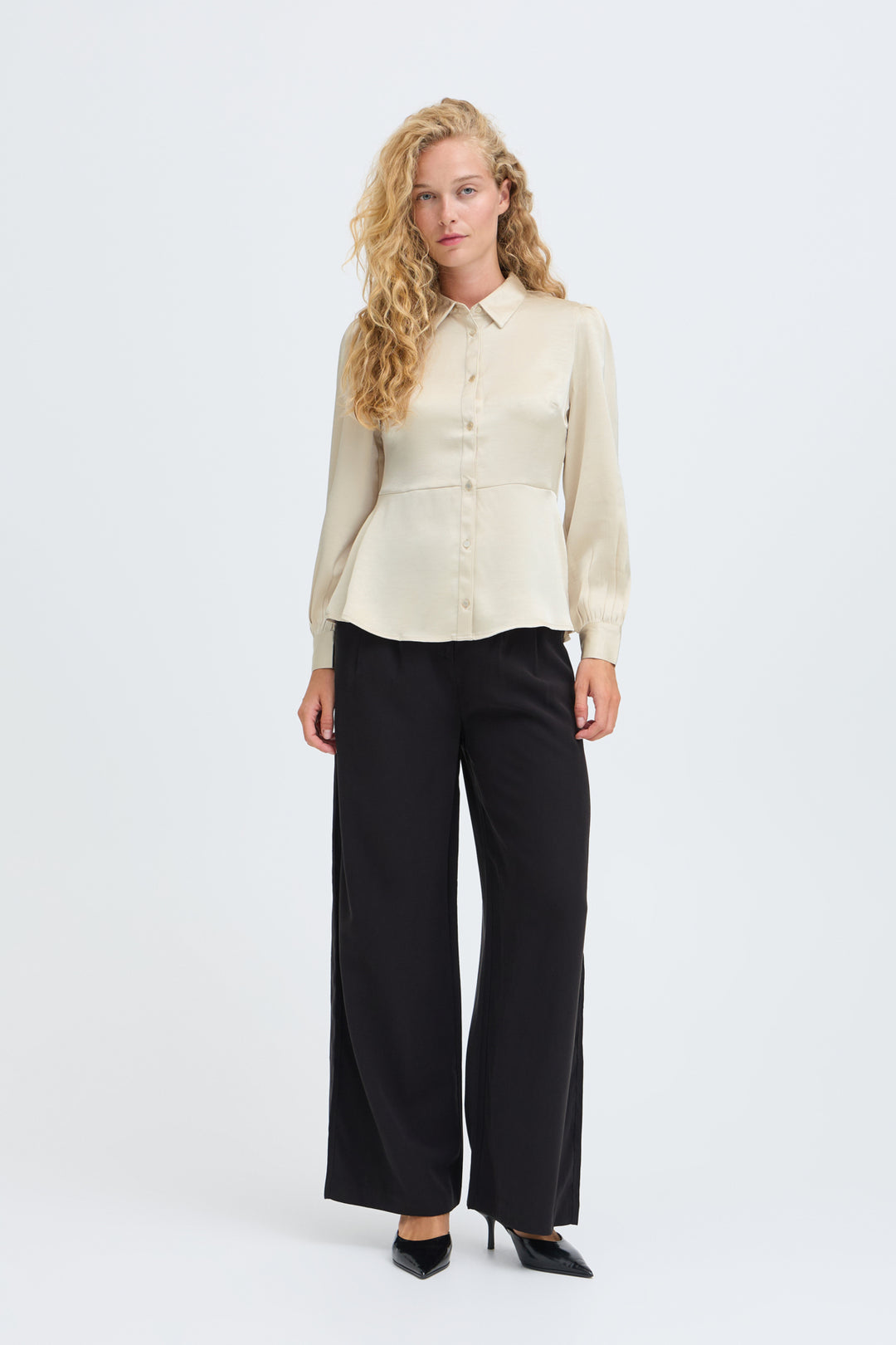 BYISA PEPLUM SHIRT - Oatmeal