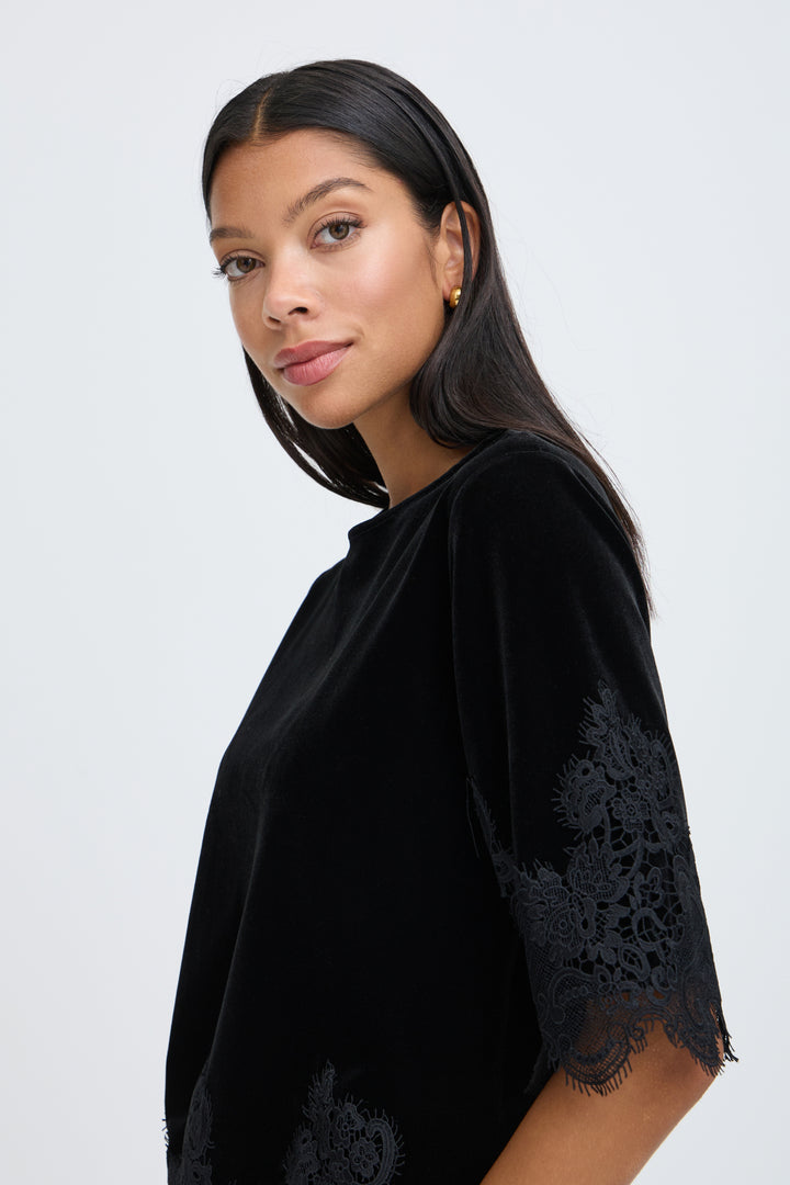 BYPERLINA LACE HEM BLOUSE - Meteorite