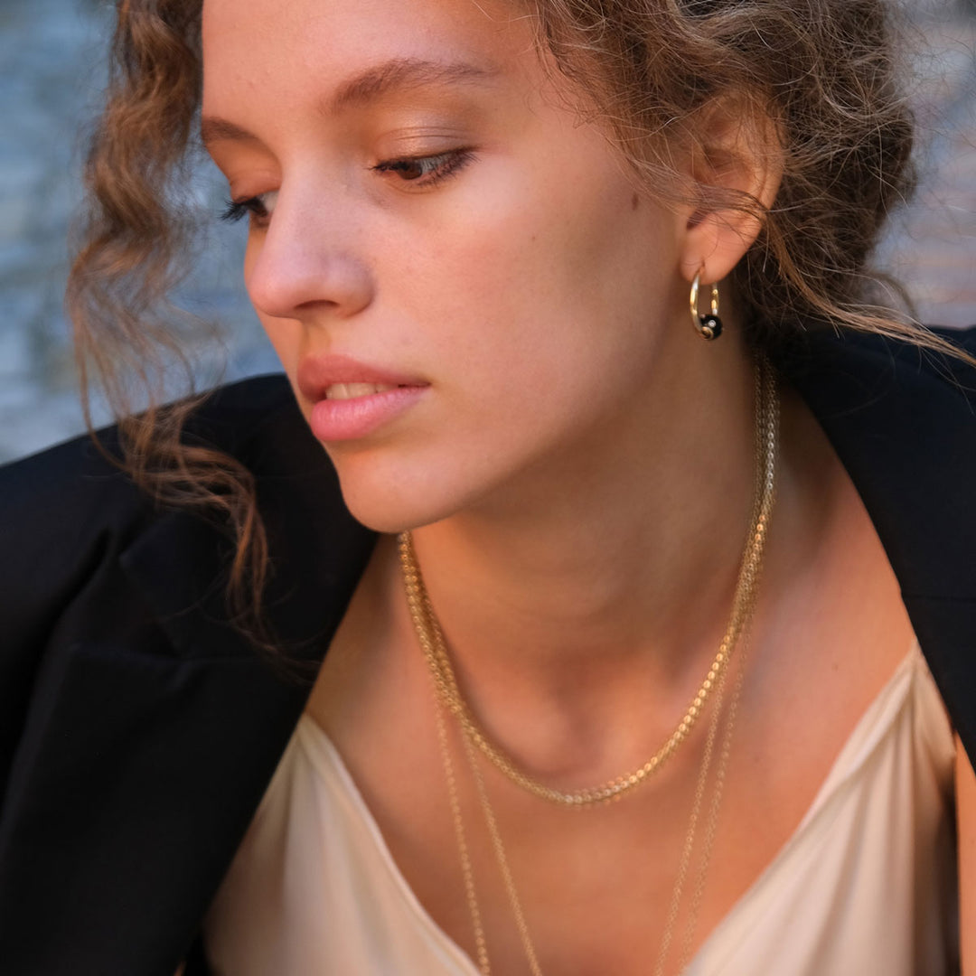Black Ball Earring - Gold