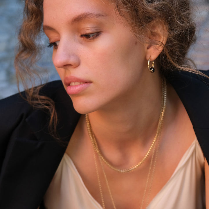 Black Ball Earring - Gold