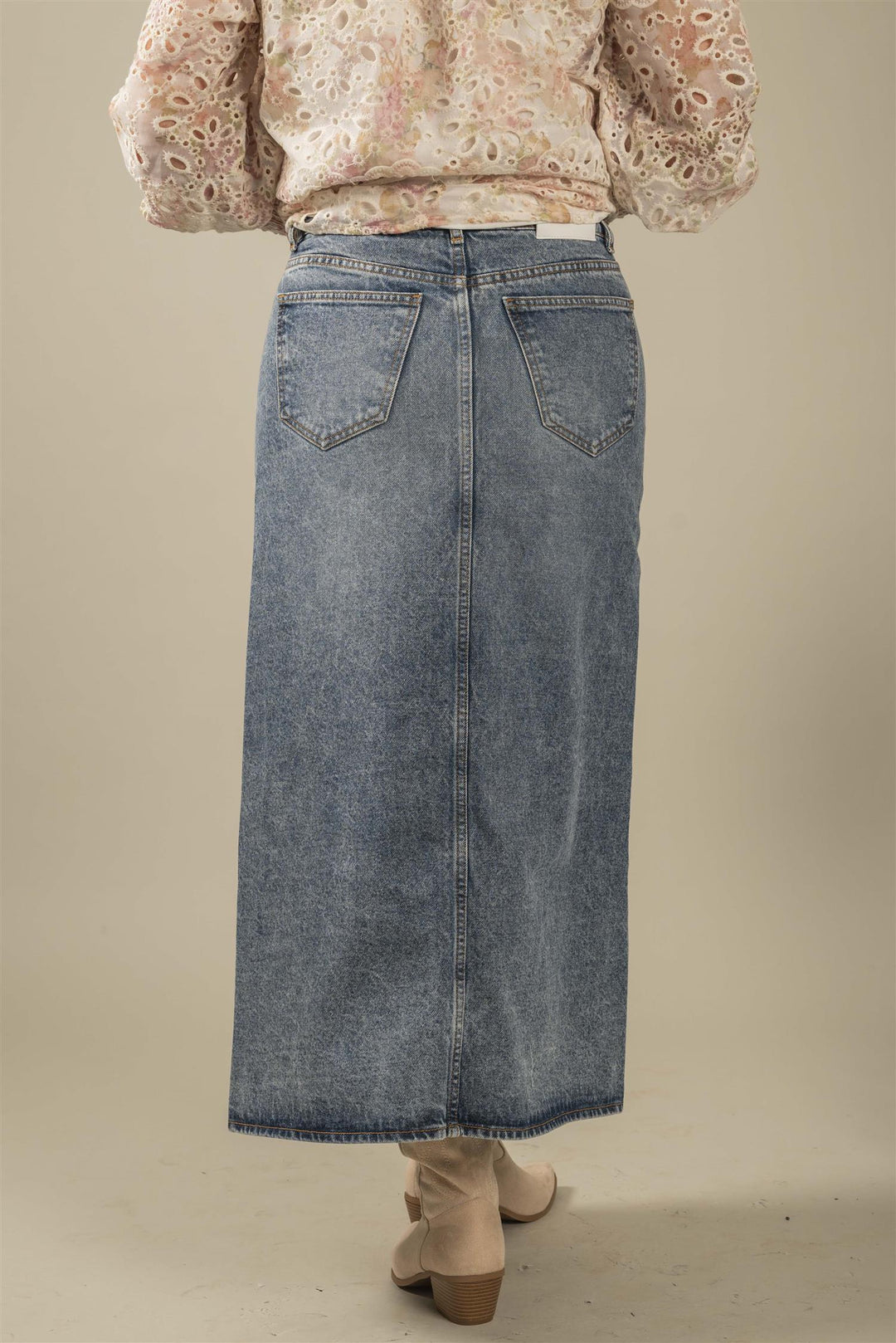 Vika Asym Slit Skirt - Vintage Blue Denim