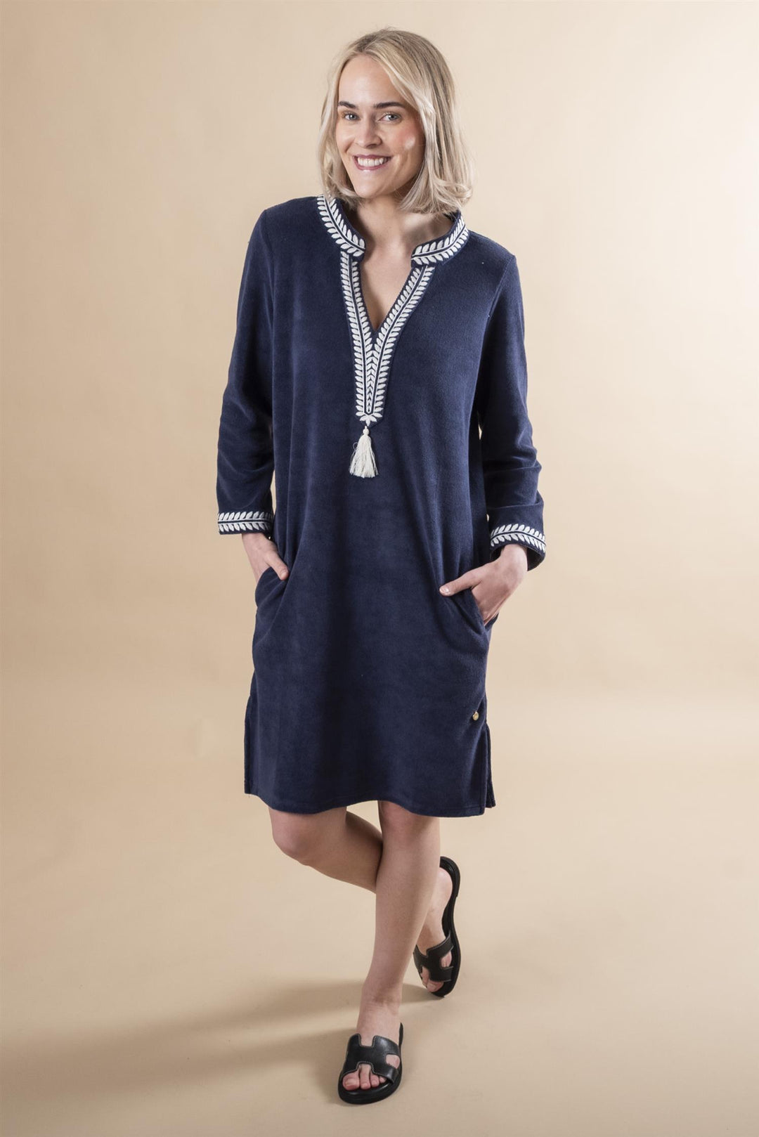 Kaftan Short Dress - Navy