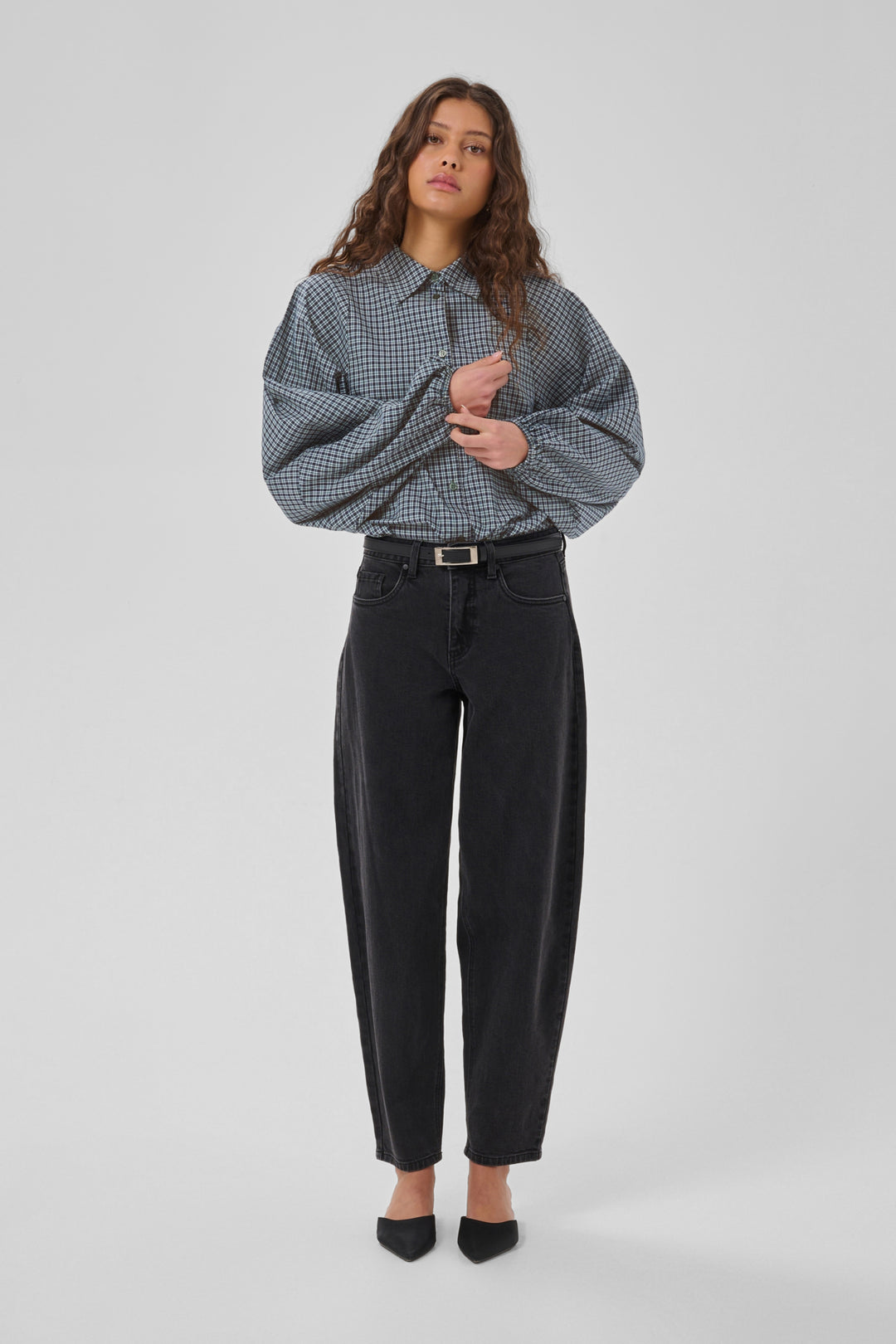 Ilse Balloon Sleeve Shirt - Douglas Green Check