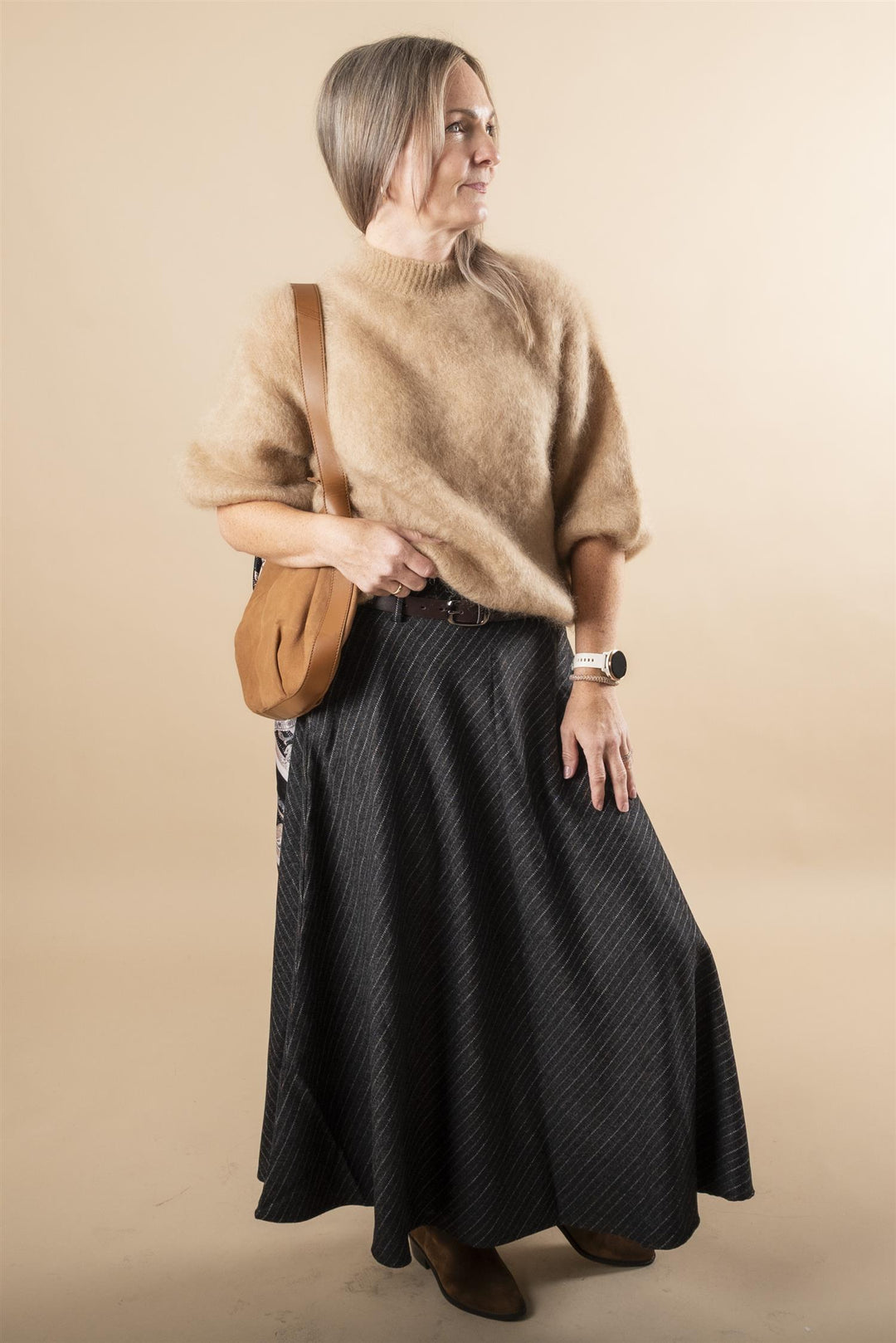 Joselina Pinstripe Maxi Skirt - Black