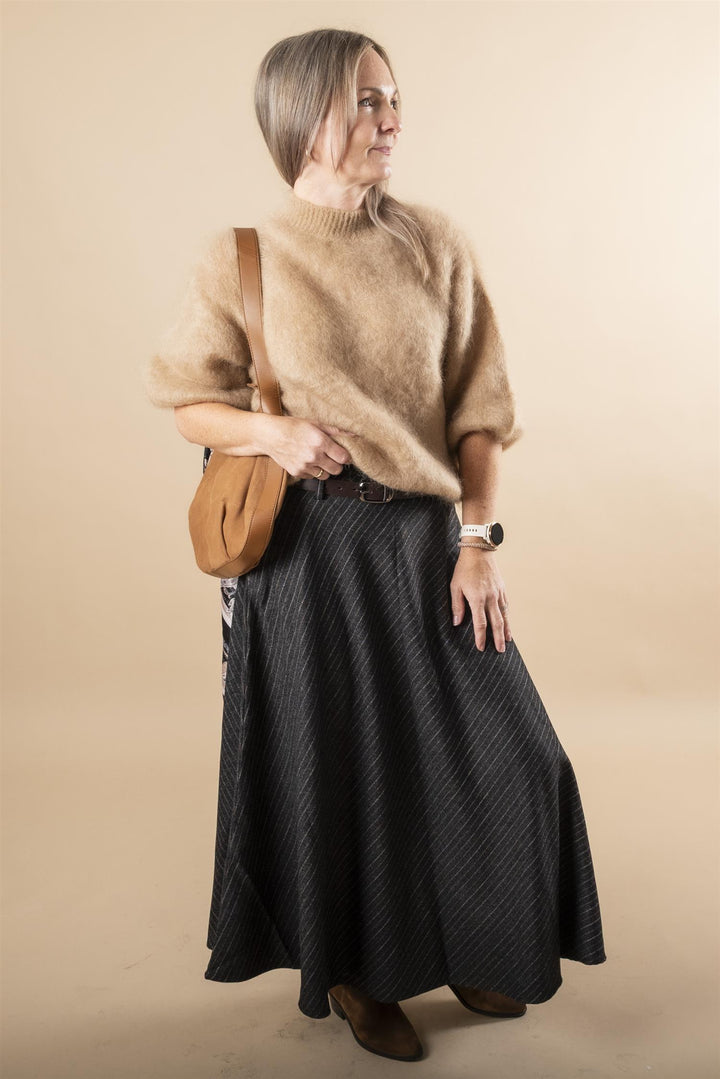 Joselina Pinstripe Maxi Skirt - Black