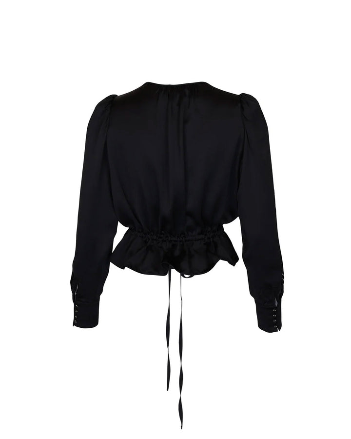 Satin Tie Blouse - Black