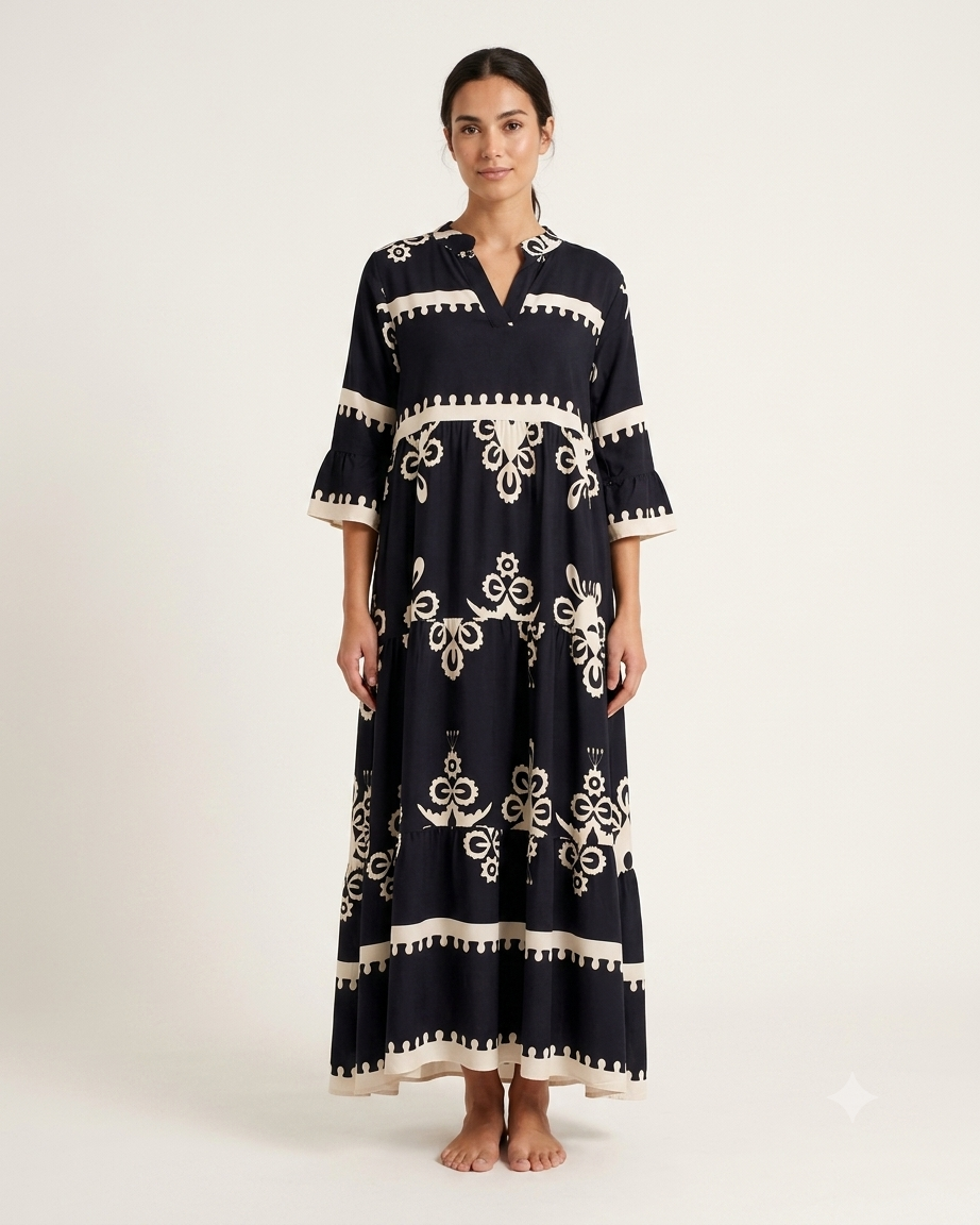 Malani Inka Maxidress - Black/offwhite