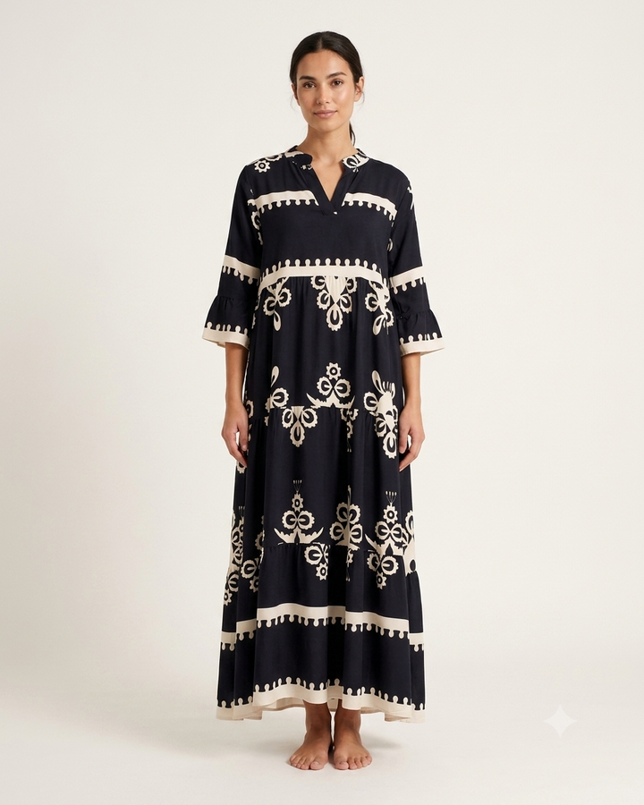Malani Inka Maxidress - Black/offwhite