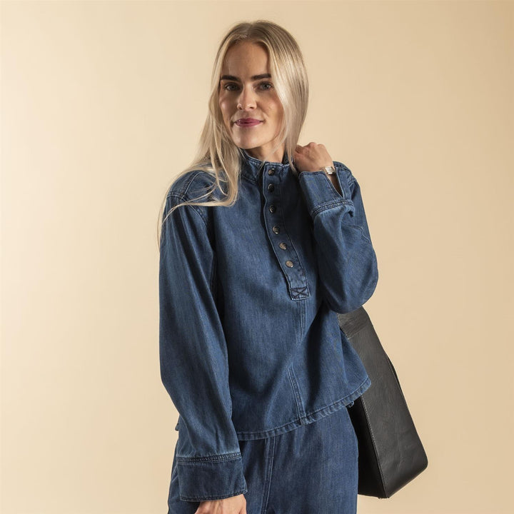 Azmina Denim Placket Blouse - Denim Blue