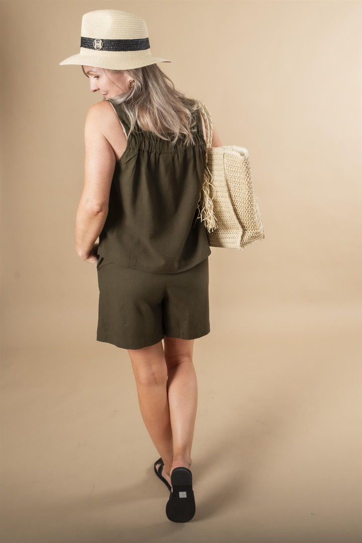 Dias Linen Shorts - Forest Night