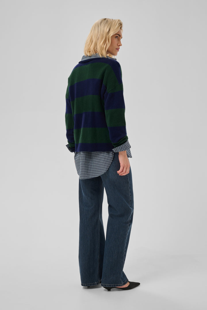 Jola Knit Polo Pullover - Douglas  W. Navy Stripe