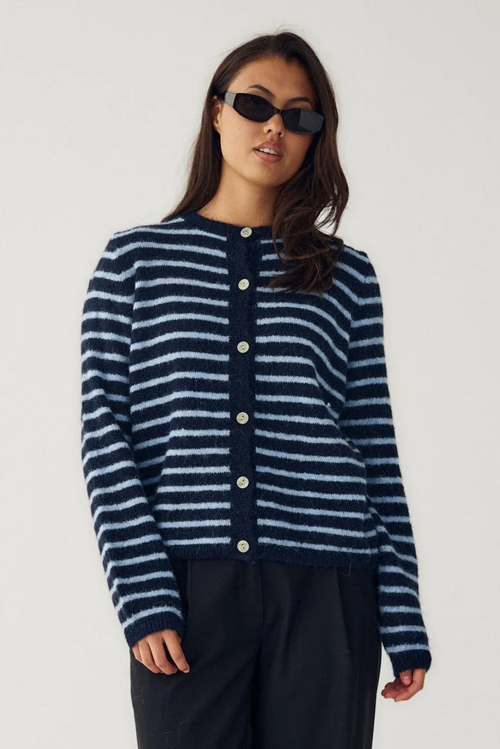 Mertice Knit Cardigan - Blue w/blue stripes