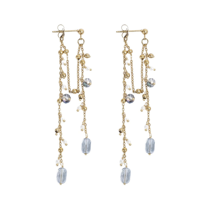 Heavenly Double Earring by Tone Damli - Gold/Blue/Pearls