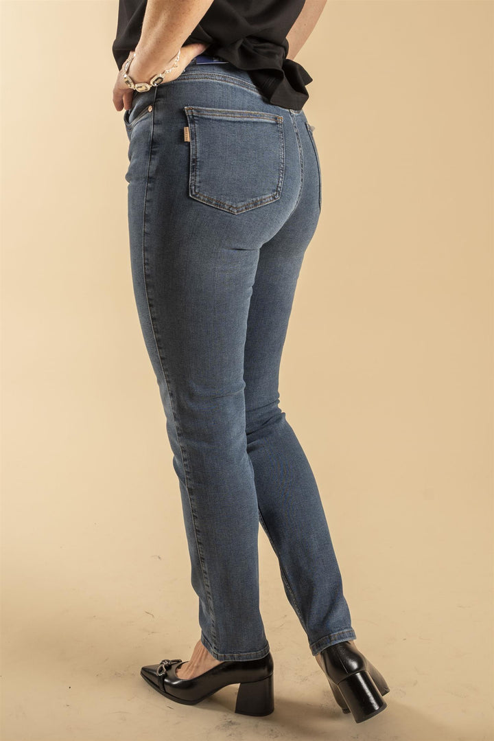 PZEMMA HighWaist Jeans Medium Straight Leg - Bright medium blue denim