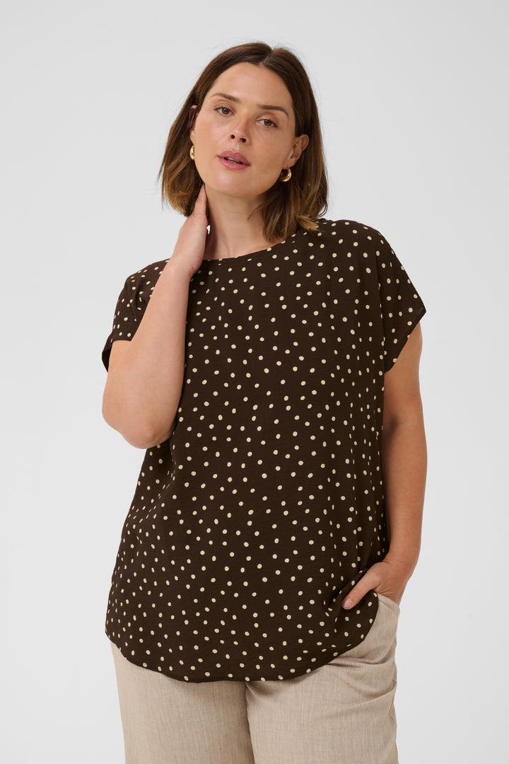 KCmila Printed Blouse - Coffee Bean Turtledove Dot