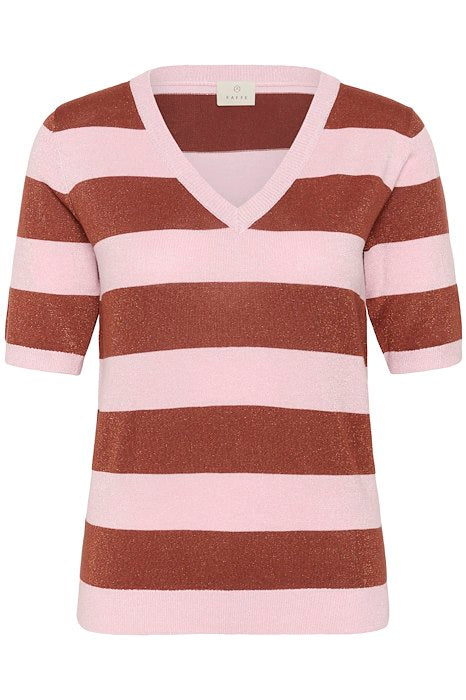KAregina Stripe V-neck Pullover - Ballerina/Henna Shiny Stripe