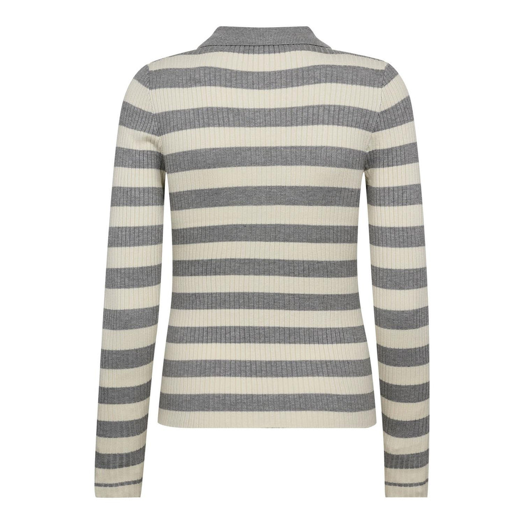 BonnyCC Stripe Polo Knit - Light grey melange