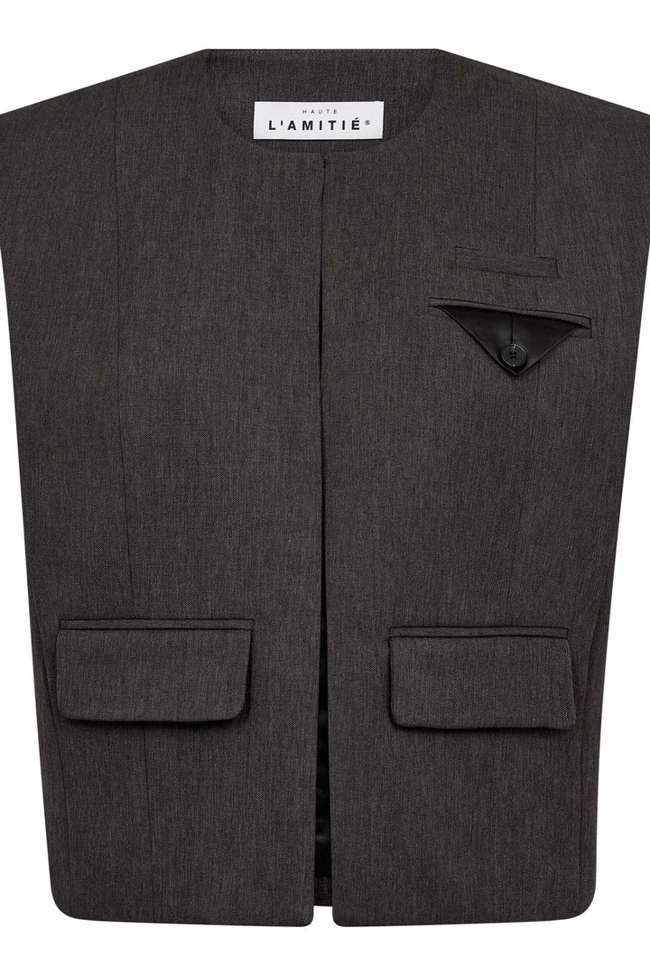 Amy Box Crop Waistcoat - Grey Melange