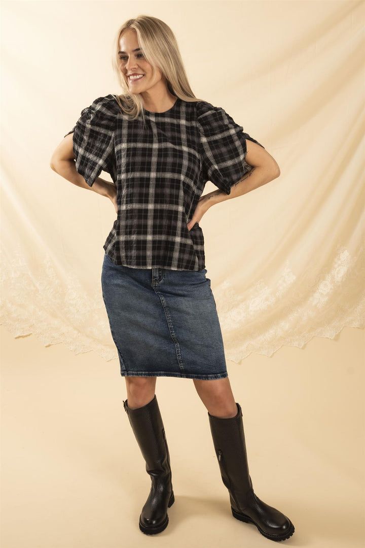 SallyCC Check Blouse - Black