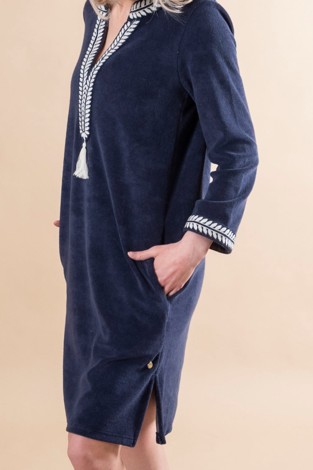 Kaftan Short Dress - Navy