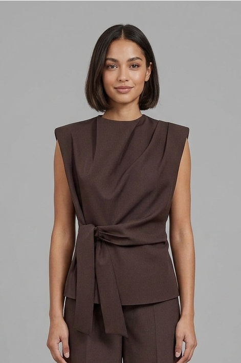 Luna Pleat Top - Dark Brown