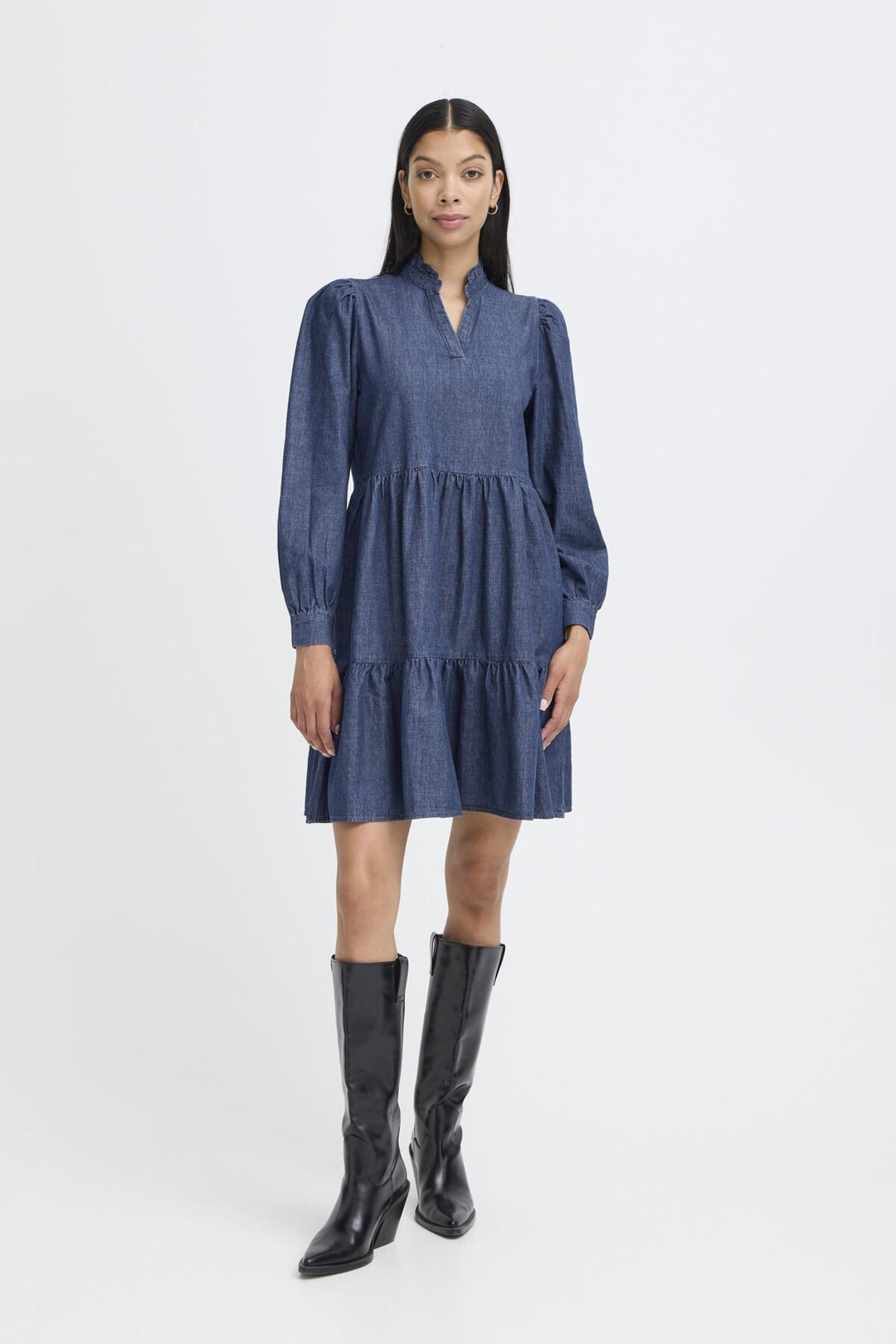 BYXKANTI VNECK DRESS - Mid Blue Denim