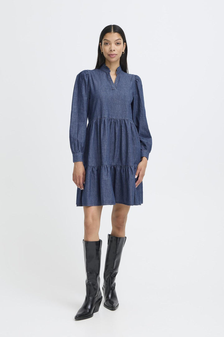 BYXKANTI VNECK DRESS - Mid Blue Denim