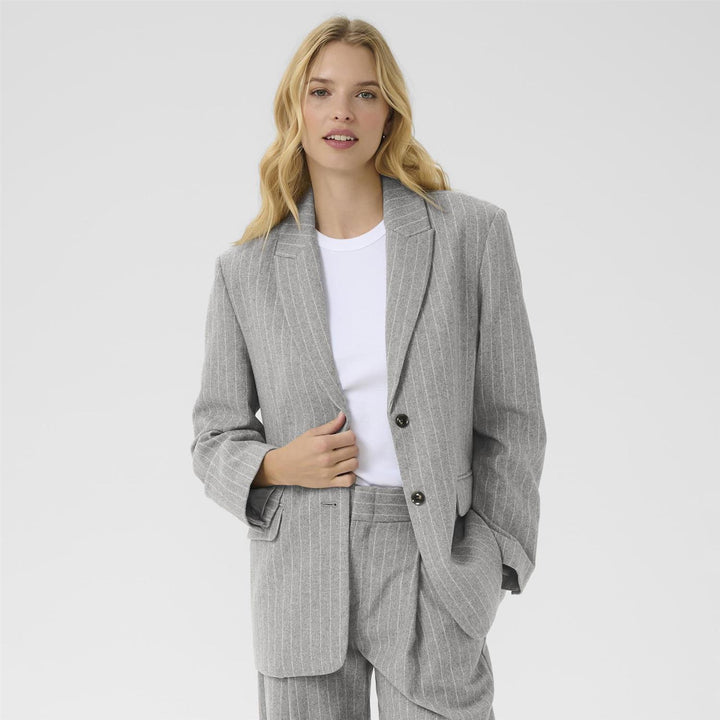Somaya Blazer - Medium Grey Pinstripe