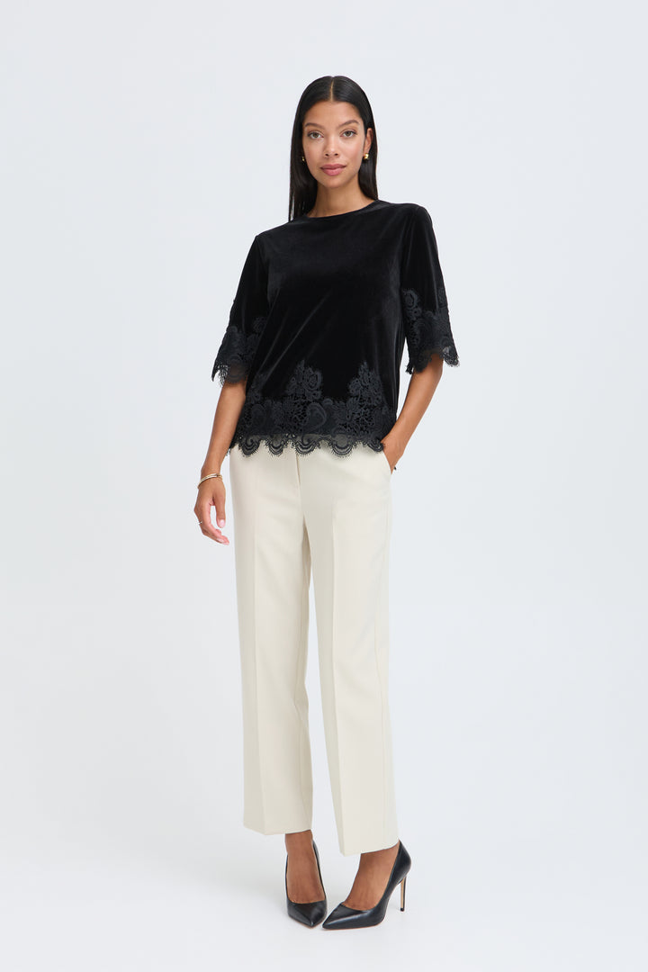 BYPERLINA LACE HEM BLOUSE - Meteorite