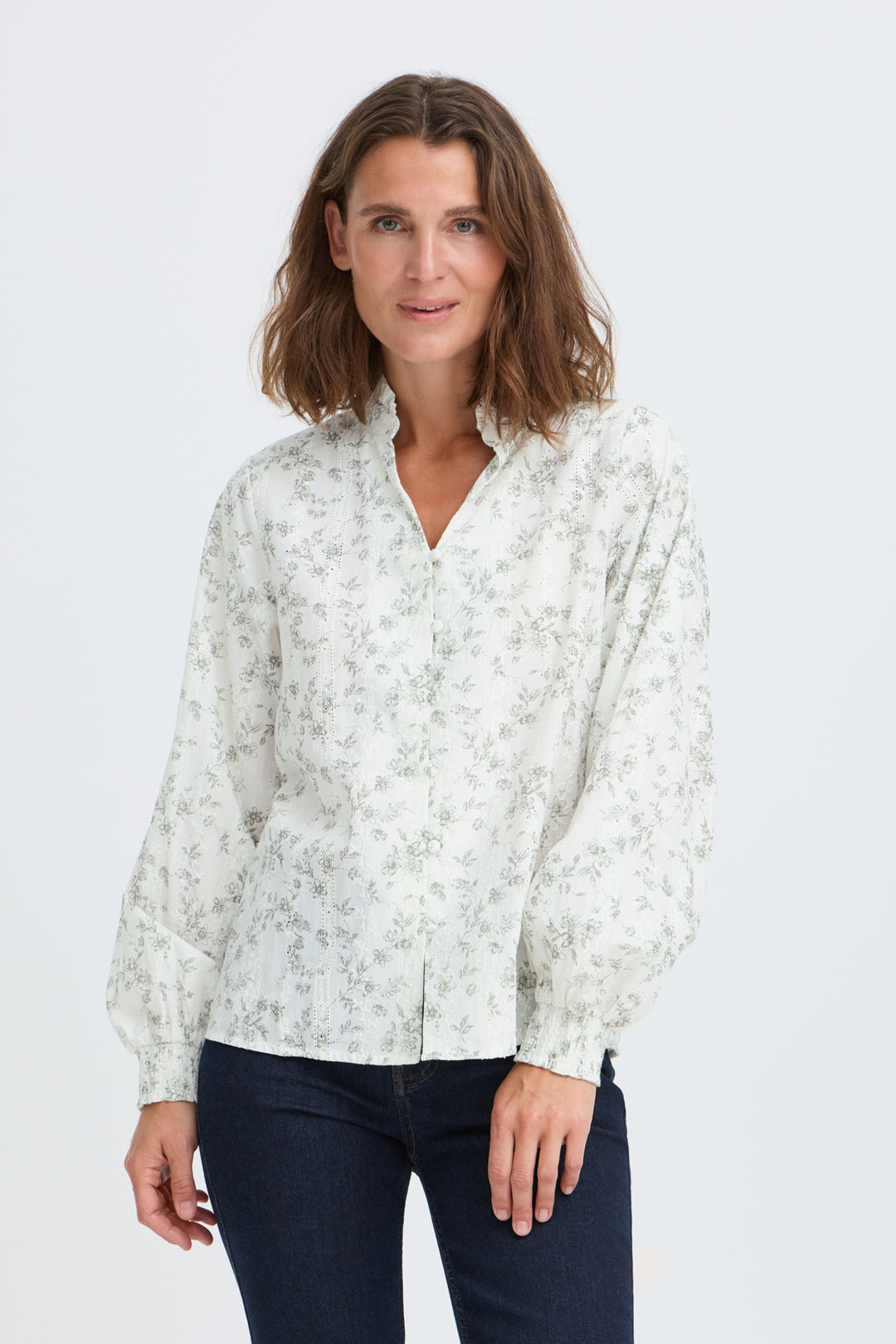 PZDEBORAH BLOUSE - BIRCH WITH BROWN FLOWERS