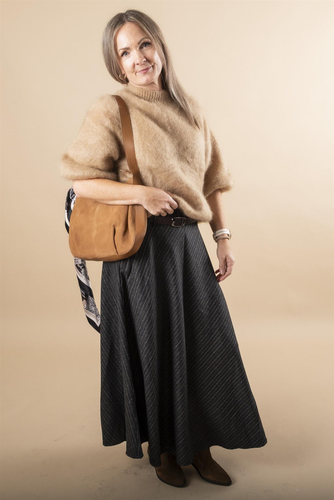 Joselina Pinstripe Maxi Skirt - Black
