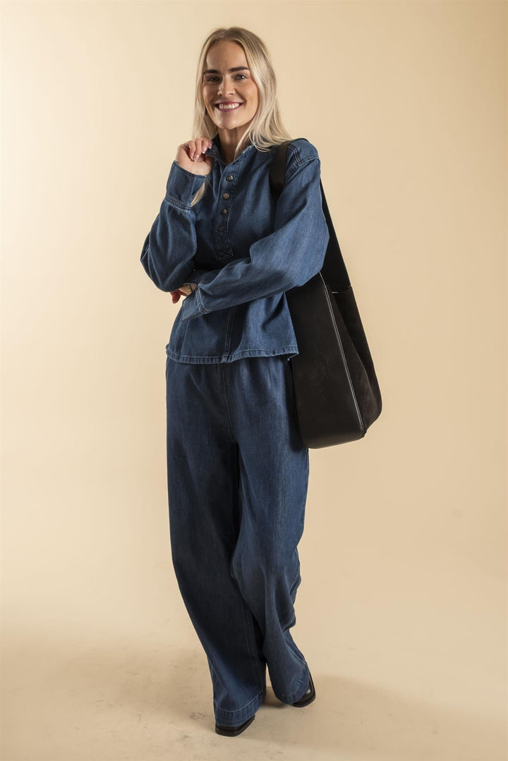 Azmina Denim Placket Blouse - Denim Blue