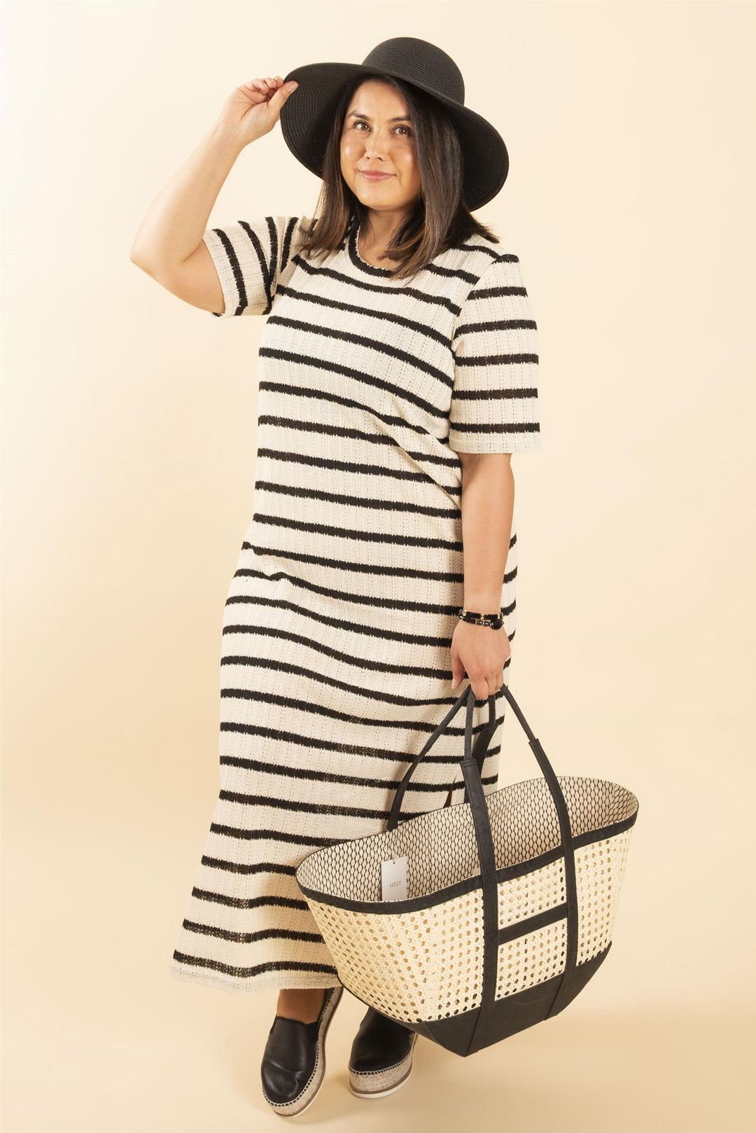 KCedina Jersey Dress - Turtledove / Black Stripe